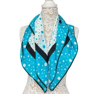 Vintage Turquoise Polka Dot Silk Square Scarf Blue White Black Unique Pattern